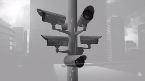 Animation-of-cctv-cameras-and-data-processing-over-city