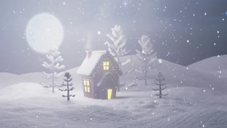 Animation-Eines-Fensters-über-Einem-Haus-Und-Einer-Winterlandschaft