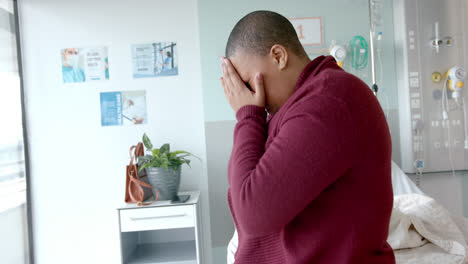 Worried-african-american-woman-in-hospital-room,-slow-motion