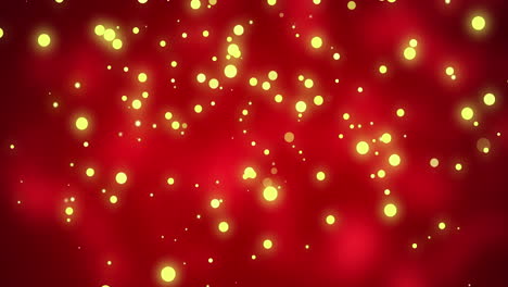 Partículas-De-Luz-Navideña-Amarilla-Brillante-Moviéndose-A-Través-Del-Fondo-Rojo-Bokeh