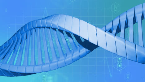 Animation-Von-Medizinischen-Symbolen-Und-DNA-Strang-Auf-Blauem-Hintergrund