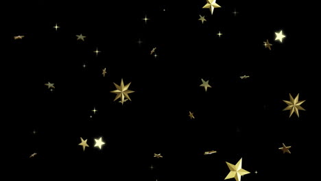 Floating-gold-and-white-christmas-stars-on-black-background