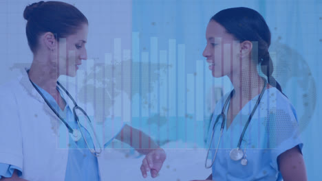 Animation-of-data-processing-over-two-diverse-female-doctors