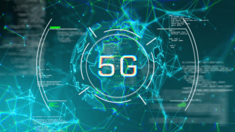 Animation-Von-5g-über-Globus,-Verbindungen,-Daten-Und-Digitalem-Bildschirm