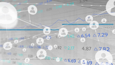 Animation-Von-Verbindungen-über-Graphen-Und-Daten-Auf-Grauem-Hintergrund