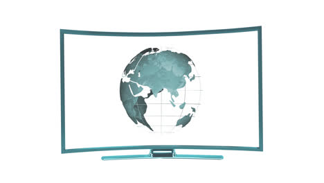 Animation-of-tv-with-globe-on-white-background