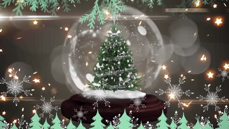 Animation-of-christmas-snow-globe-decoration-in-winter-scenery-background