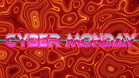 Animation-Eines-Cyber-Monday-Textbanners-über-Einem-Abstrakten-Flüssigen-Kaleidoskopmuster-Auf-Rotem-Hintergrund