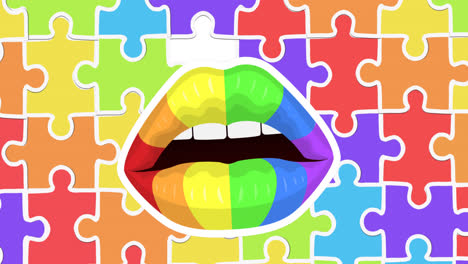 Animation-Von-Regenbogenlippen-über-Einem-Regenbogenpuzzle