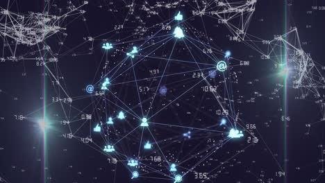 Animation-of-digital-computer-icons-and-numbers-interconnecting-with-lines-forming-globe