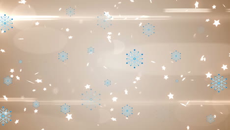 Animación-De-Copos-De-Nieve-Y-Estrellas-Con-Destellos-De-Lentes-Sobre-Fondo-Abstracto