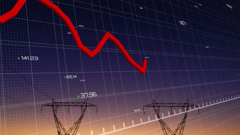 Animation-Der-Statistischen-Datenverarbeitung-über-Netzwerktürme-Vor-Dem-Sonnenuntergangshimmel