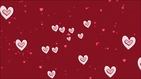 Animación-De-Iconos-De-Corazones-Blancos-Moviéndose-Sobre-Fondo-Rojo