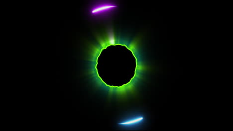 Animation-of-neon-lines-over-green-glowing-globe-with-connections-over-black-background