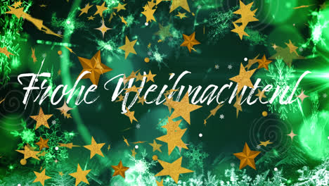 Animation-of-frohe-weihnachten-text-over-snow-falling