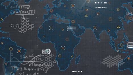 Animation-of-data-processing-over-mathematical-formulae-with-world-map