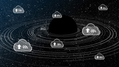 Animation-Eines-Schwarzen-Planeten-Und-Wolken-Mit-Hochladen-In-Den-Schwarzen-Raum