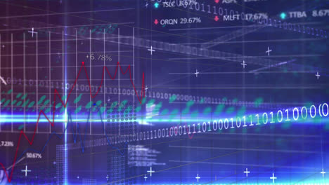 Animation-Der-Statistischen-Und-Börsendatenverarbeitung-Vor-Lichtspuren-Auf-Blauem-Hintergrund