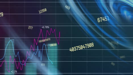 Animation-of-changing-numbers-against-neon-round-scanner-and-statistical-data-processing