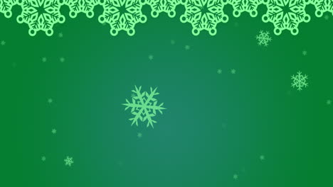 Animación-De-Iconos-De-Copos-De-Nieve-Flotando-Sobre-Fondo-Verde-Degradado-Con-Espacio-De-Copia