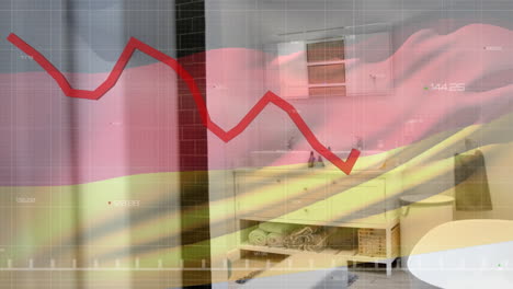 Animación-Del-Diagrama-Rojo,-Procesamiento-De-Datos-Y-Bandera-De-Alemania-Sobre-El-Baño