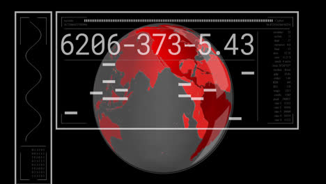 Animación-De-La-Interfaz-Con-Procesamiento-De-Datos-Sobre-Un-Globo-Giratorio-Sobre-Fondo-Negro.