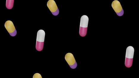 Animation-of-floating-pills-on-black-background