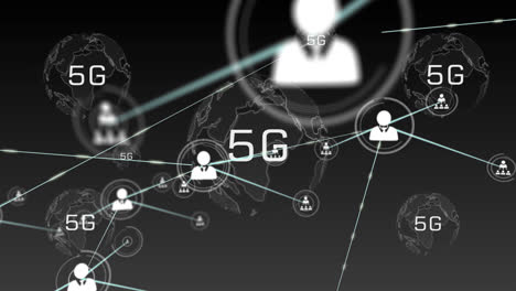 Animation-of-5g-over-globes,-connections,-data-and-digital-screen