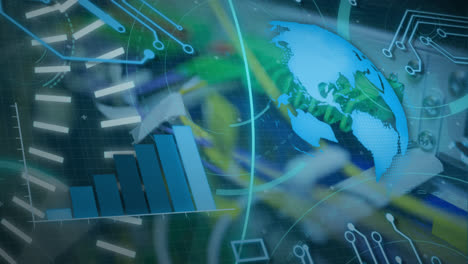 Animación-Del-Procesamiento-De-Datos-Y-Del-Globo-Sobre-Cables-De-Computadora.