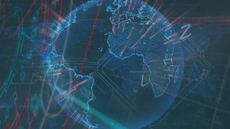 Animación-De-Alfabetos-Flotando-Sobre-Un-Globo-Giratorio-E-Interfaz-Con-Procesamiento-De-Datos