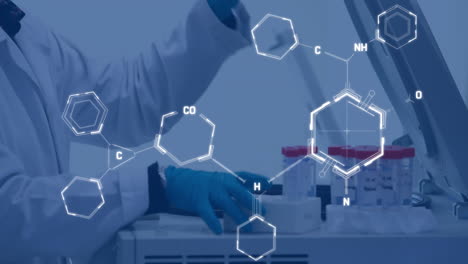 Animation-Der-Wissenschaftlichen-Datenverarbeitung-über-Einen-Männlichen-Wissenschaftler-Im-Labor