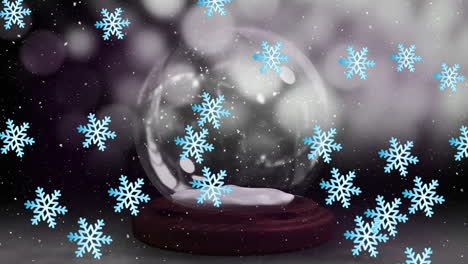 Animation-of-christmas-snow-globe-over-snow-falling-in-winter-scenery