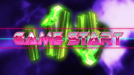 Animation-of-games-start-text-banner-over-golden-crystal-shapes-against-blue-digital-waves