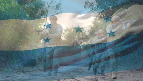 Animation-of-flag-of-honduras-over-diverse-male-soldiers