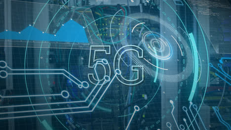 Animation-Von-5G-Und-Verarbeitungskreisen-über-Servern