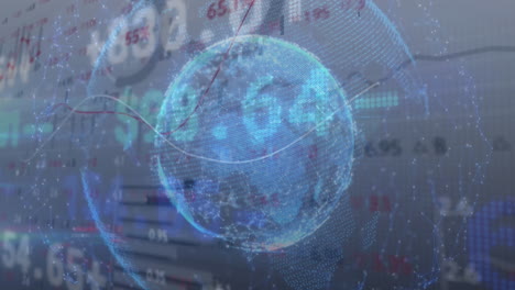 Animación-Del-Procesamiento-De-Datos-Estadísticos-Y-Bursátiles-Sobre-Un-Globo-Terráqueo-Sobre-Fondo-Gris