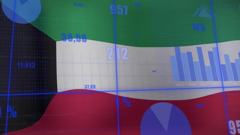 Animation-Der-Statistischen-Datenverarbeitung-Vor-Dem-Hintergrund-Der-Wehenden-Flagge-Kuwaits