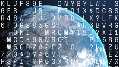 Animation-of-letters-and-numbers-processing-over-globe