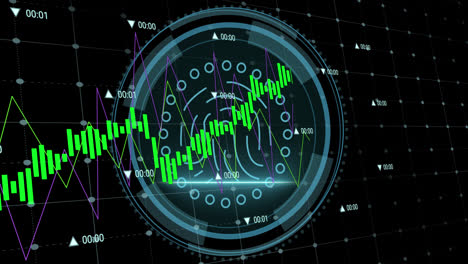 Animación-Del-Procesamiento-De-Datos-Contra-Pancartas-De-Texto-De-Seguridad-Cibernética-Y-Escáner-Biométrico-De-Huellas-Dactilares