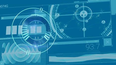 Animation-Des-Scope-Scannens-Und-Der-Datenverarbeitung-über-Einem-Leeren-Büro