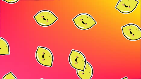 Animation-of-lemons-moving-over-pink-to-orange-background