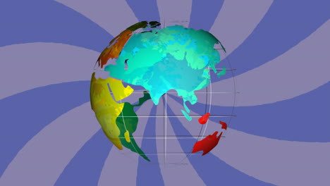 Animation-of-spinning-globe-icon-against-blue-radial-background