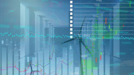 Animation-of-statistical-data-processing-over-spinning-windmill-against-computer-server-room