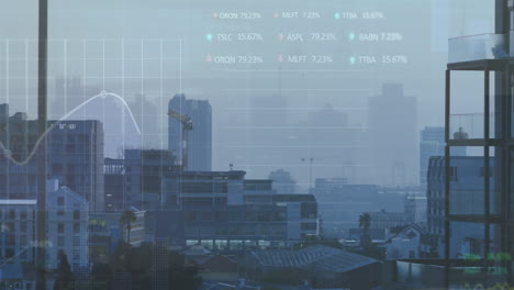 Animación-Del-Procesamiento-De-Datos-Estadísticos-Y-Bursátiles-Frente-A-La-Vista-Aérea-Del-Paisaje-Urbano