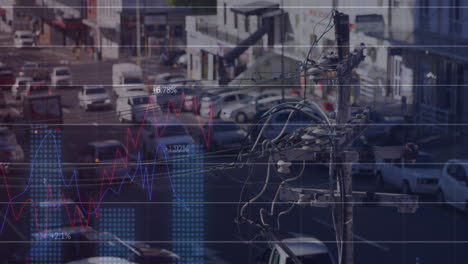 Animation-of-multiple-graphs-with-changing-numbers-over-moving-vehicles-on-street-in-city