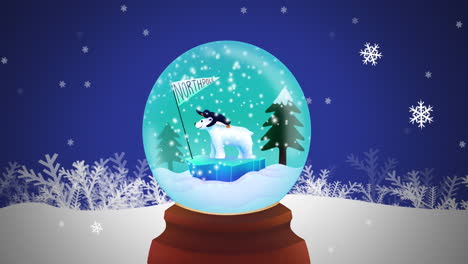 Animation-of-snow-globe-christmas-decorations-over-winter-landscape