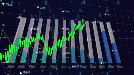 Animación-Del-Procesamiento-De-Datos-Estadísticos-A-Través-De-La-Red-Grid-Sobre-Fondo-Azul.