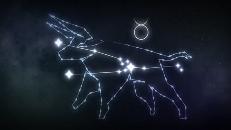 Animación-Del-Signo-De-Tauro-Con-Estrellas-Sobre-Fondo-Negro