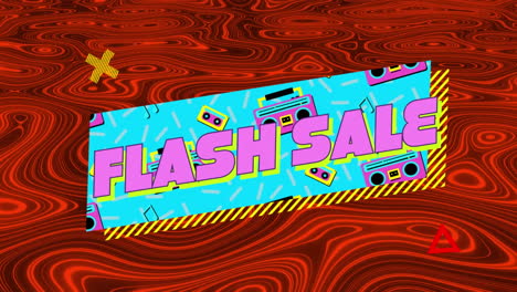 Animación-De-Banner-De-Texto-De-Venta-Flash-Sobre-Patrón-De-Caleidoscopio-Rojo-Abstracto-Sobre-Fondo-Negro