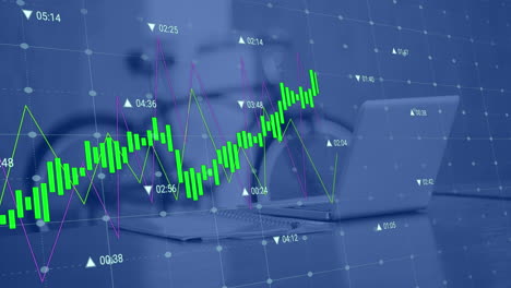 Animación-Del-Procesamiento-De-Datos-Estadísticos-Contra-Una-Computadora-Portátil-En-El-Escritorio-De-La-Oficina